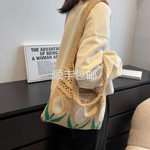 全球复系古时尚 ins花针织包包女朵森毛单肩包线编织手提袋通勤托