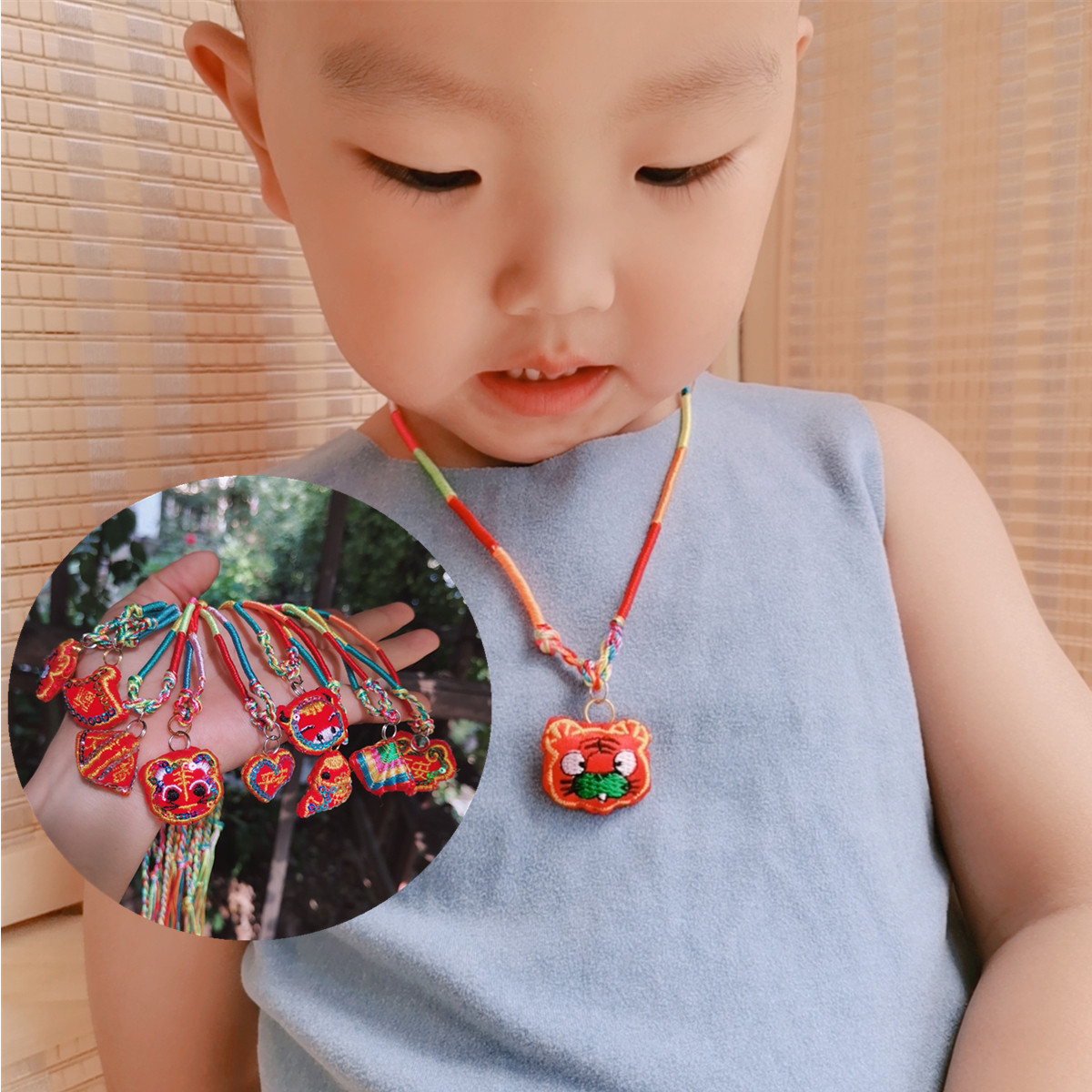 端午儿童迷你虎头福虎长命锁挂坠