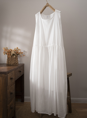 芳尘蓝色连衣裙炒色休闲长裙2025夏新款女纯棉高个子一件过大摆裙