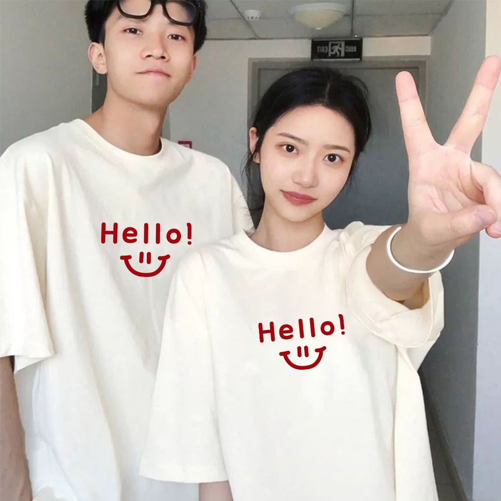 disoo不一样特别的情侣装夏装高级感ins超火hello宽松短袖t恤男女