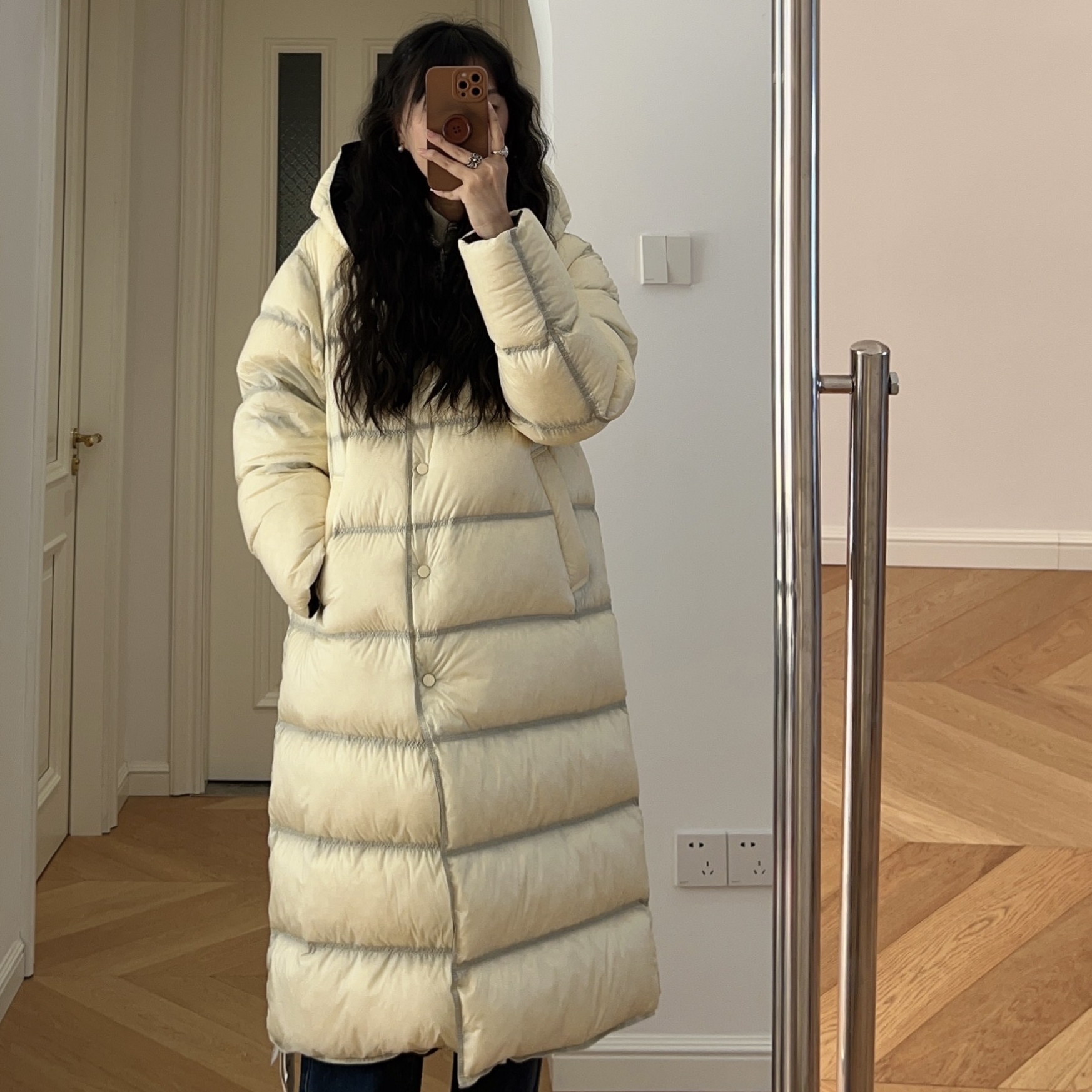 冬装新款 法式连帽中长款羽绒服外套加厚 0.66KG