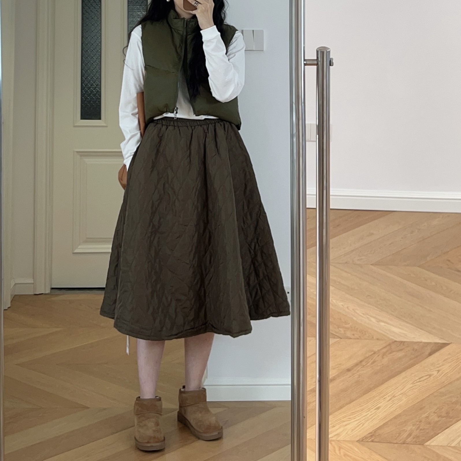 秋冬新款 日系风中高腰夹棉半身裙中长裙伞裙 0.37KG