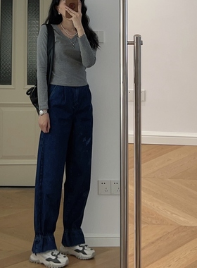 春装新款 日系中高腰水洗牛仔裤喇叭裤 0.86KG