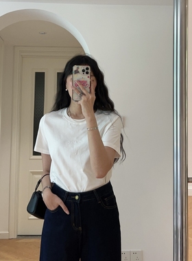 夏装新款 法式简约纯色白色短袖T恤 0.17KG