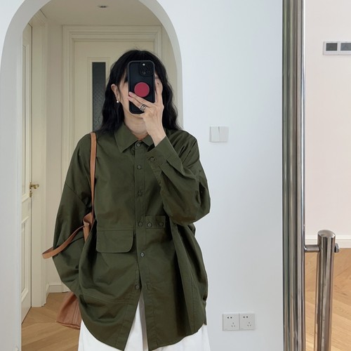 春夏装新款 日系宽松翻领纯色工装风衬衫衬衣外套 0.34KG