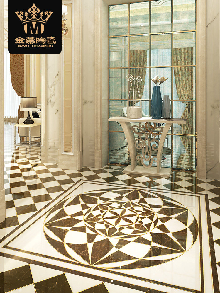 金慕抛晶砖地面拼图圆形黑白几何拼花地毯瓷砖客餐厅玄关现代定制
