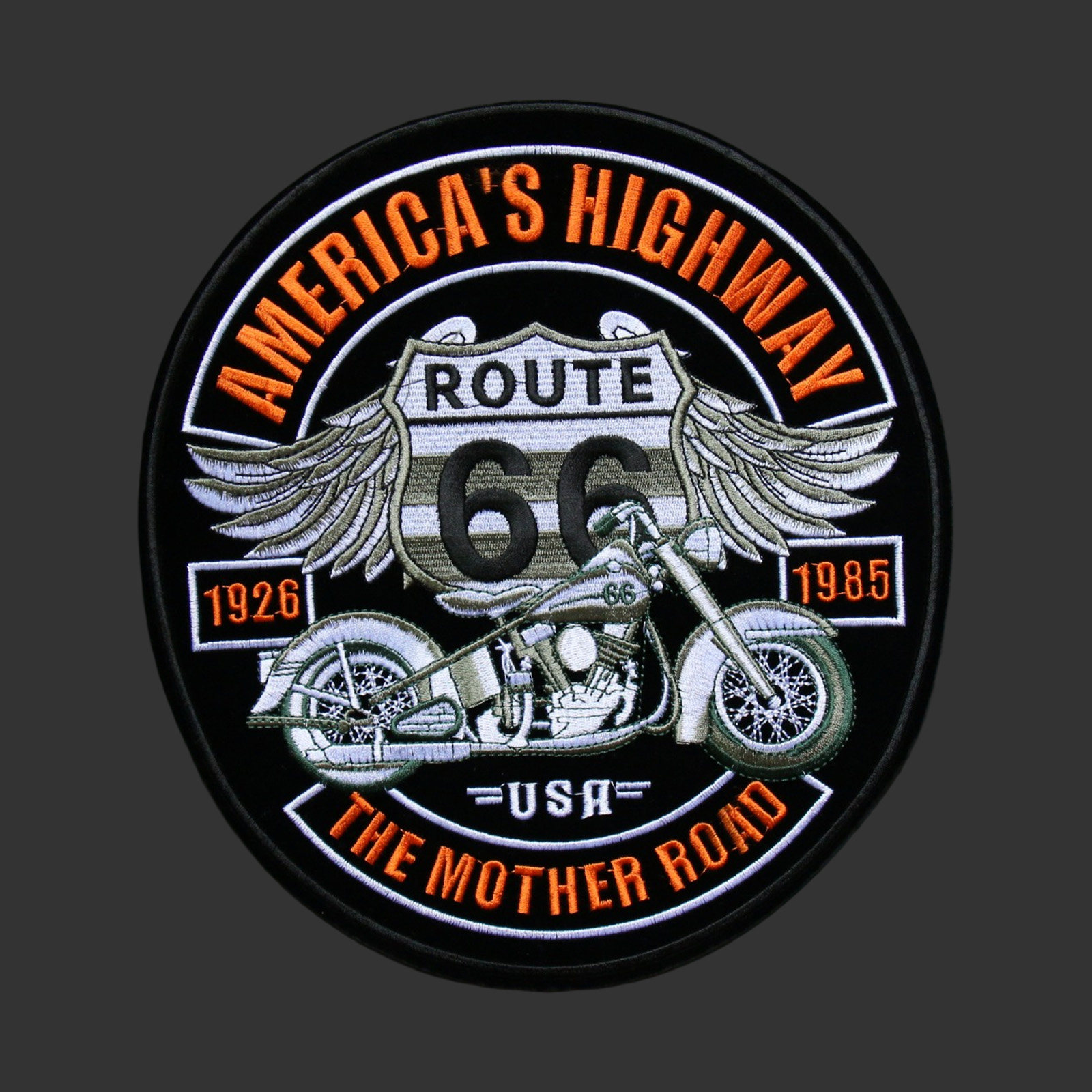 大号66号公路刺绣布贴摩托车翅膀图案贴花ROUTE66复古风背贴