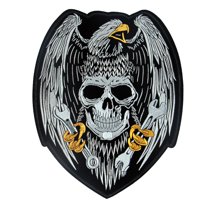新骷髅海盗翅膀乐队o机车皮衣马甲大号背胶布贴补丁diy标志刺绣标