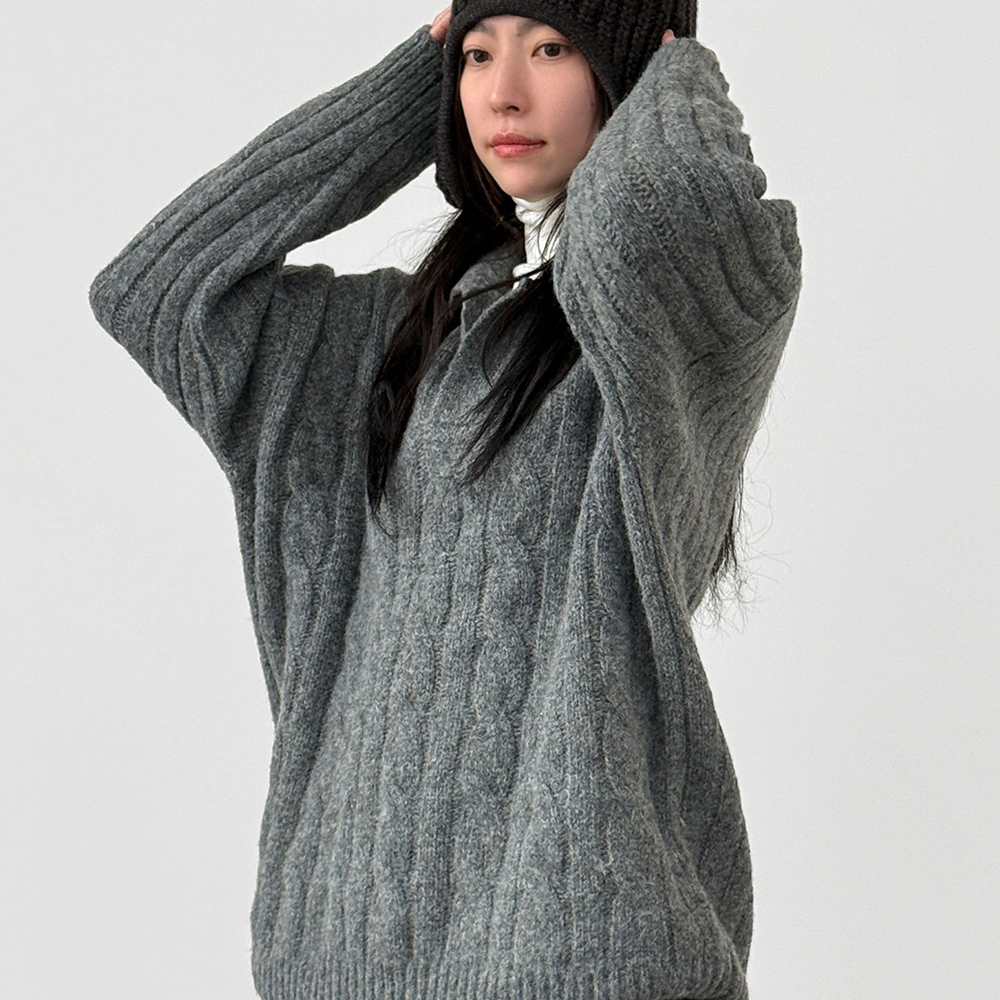 open collar cable knit