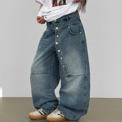 oblique button section denim pants (unisex)