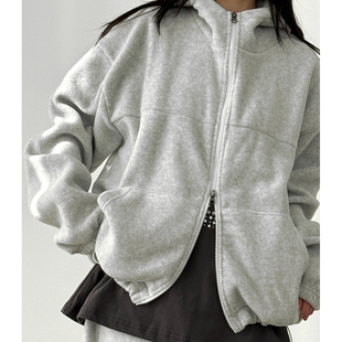 2way unisex hood zip fleece