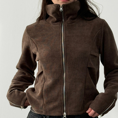 napping-lined velour 2way zip-up jacket