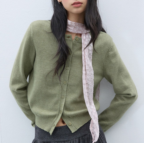 Essential Wool Knit Cardigan Olive khaki