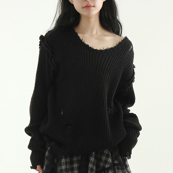 V neck damage golgi knit (unisex)