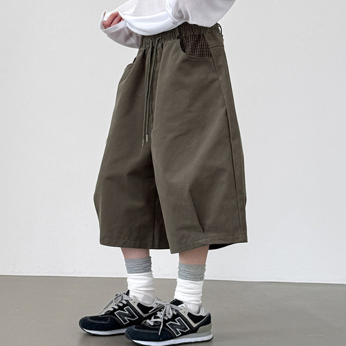 check pocket bermuda banding pants (unisex)