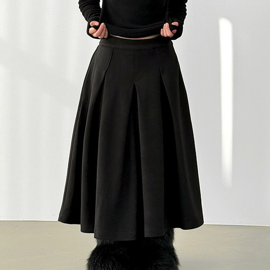 wool pleated wide banding pants