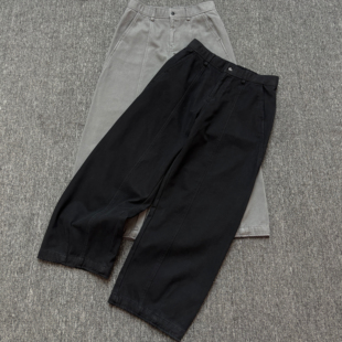 男新款 冬季 加厚立体剪裁半松紧腰宽松长裤 纯棉加绒直筒休闲裤