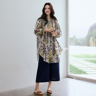 女装 纯色高级感开衫 灯笼袖 女春夏2026新款 碎花上衣女 衬衫 薇语大码