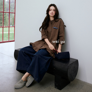 小众法式 薇语大码 纯色上衣 七分袖 2026春秋新款 女装 小立领宽松衬衫