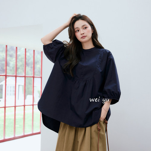 薇语大码宽松圆领纯色娃娃衫