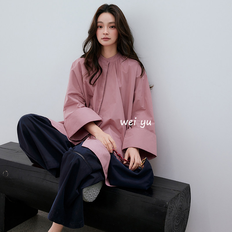 薇语大码女装文艺空灵感上衣女2026春夏新款阔袖圆领宽松长衬衫女