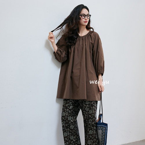 薇语大码春夏高级感圆领七分袖T