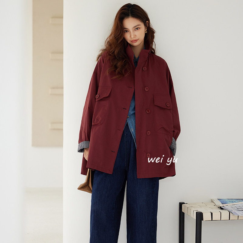 薇语大码女装工装短外套女2024秋冬新款长袖撞色宽松风衣上衣女,女装/女士精品,常规大码外套,淘宝优惠券,粉丝福利购,淘宝优惠卷
