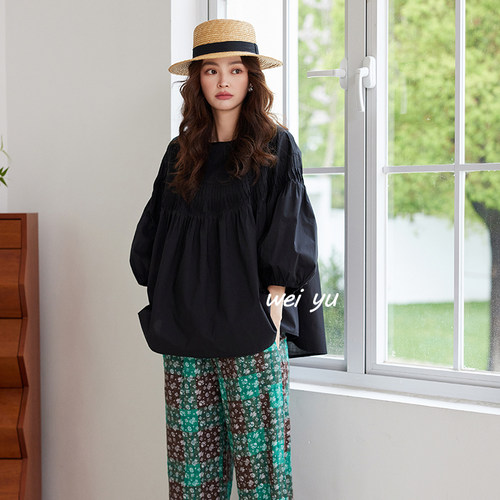 大码春季新款娃娃衫八分袖宽松