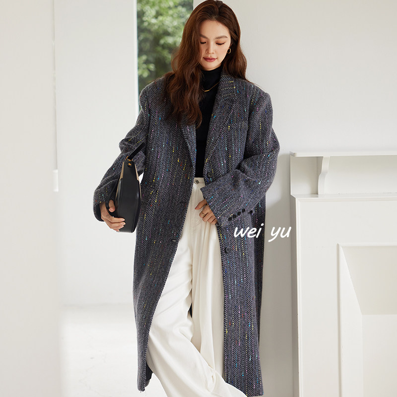 薇语大码女装彩点人字纹毛呢大衣2025秋冬新款经典挺括呢子外套,女装/女士精品,常规大码外套,淘宝优惠券,粉丝福利购,淘宝优惠卷