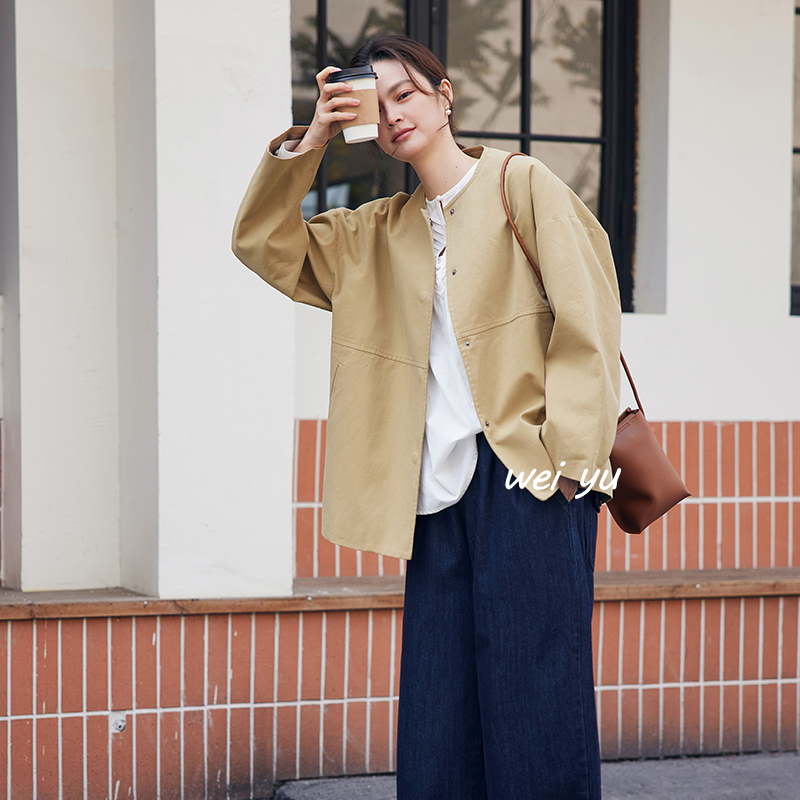 日系复古圆领短款夹克上衣