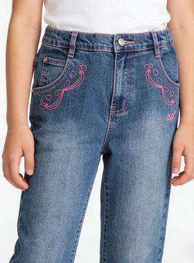 361童装清库存儿童牛仔裤女童春秋弹力蓝色单裤休闲裤 6142401