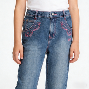 361童装清库存儿童牛仔裤女童春秋弹力蓝色单裤休闲裤 6142401