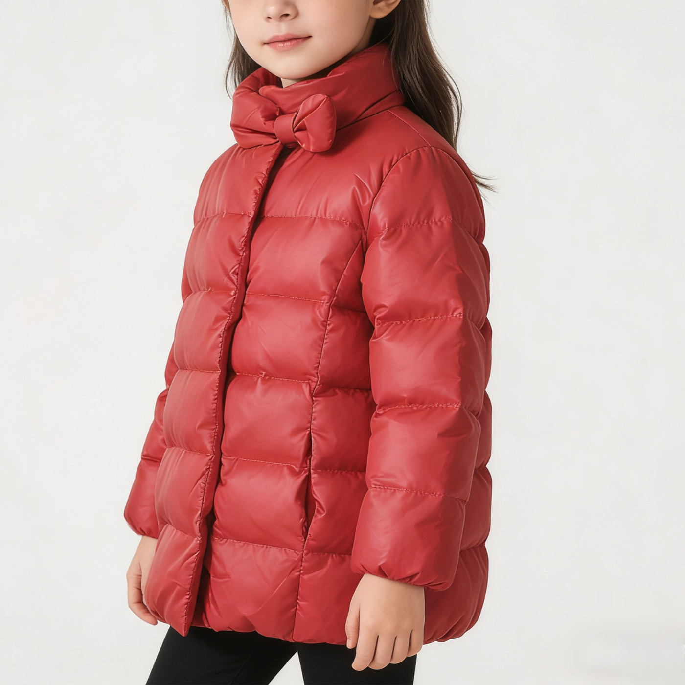 格瑞儿女童羽绒服秋冬女孩外套立领蝴蝶结暗扣大衣