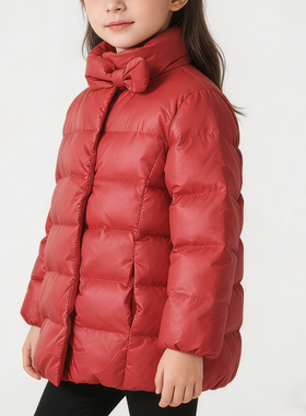 格瑞儿女童羽绒服秋冬女孩外套立领蝴蝶结暗扣大衣