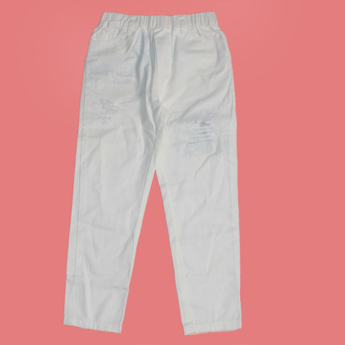 inf家男童白长裤春秋休闲裤男孩洗破宽松皮筋裤子100码处理