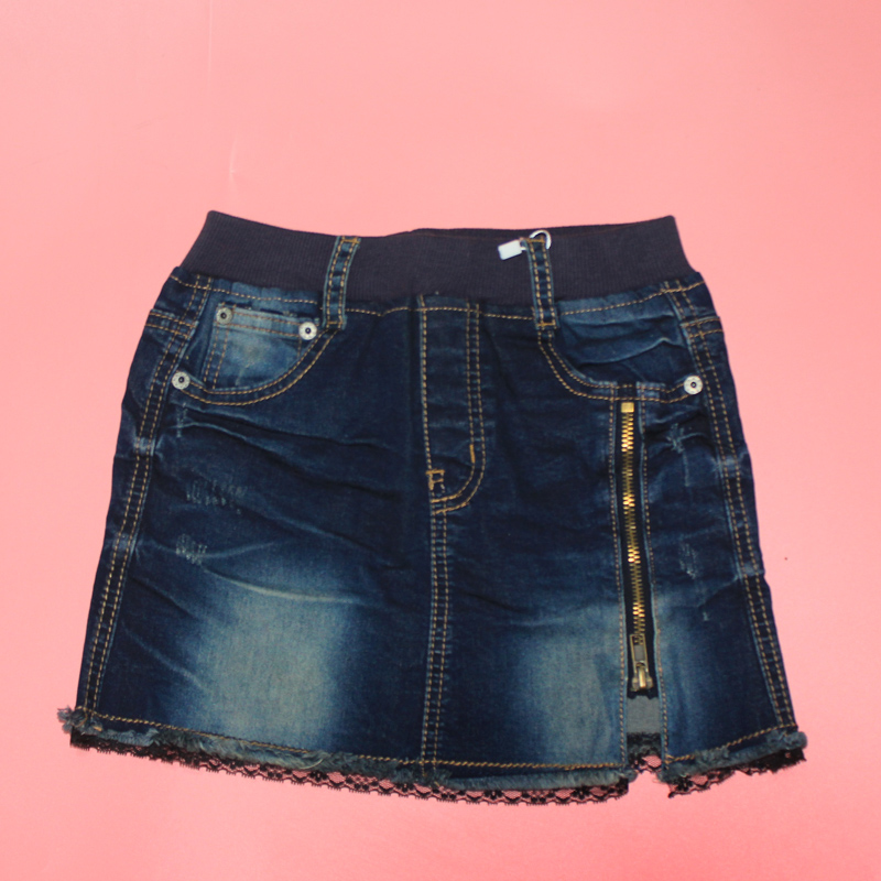因否童装女童春夏半身裙 女孩深蓝牛仔裙 蕾丝弹力一步裙4312908