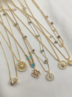 闪钻氧化锆石原石金色项链短链