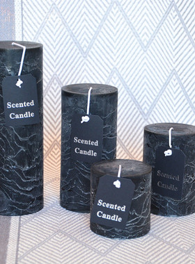 香薰蜡烛熏香工艺圆黑色柱蜡无烟精油香氛蜡烛象牙色酒店餐厅装饰