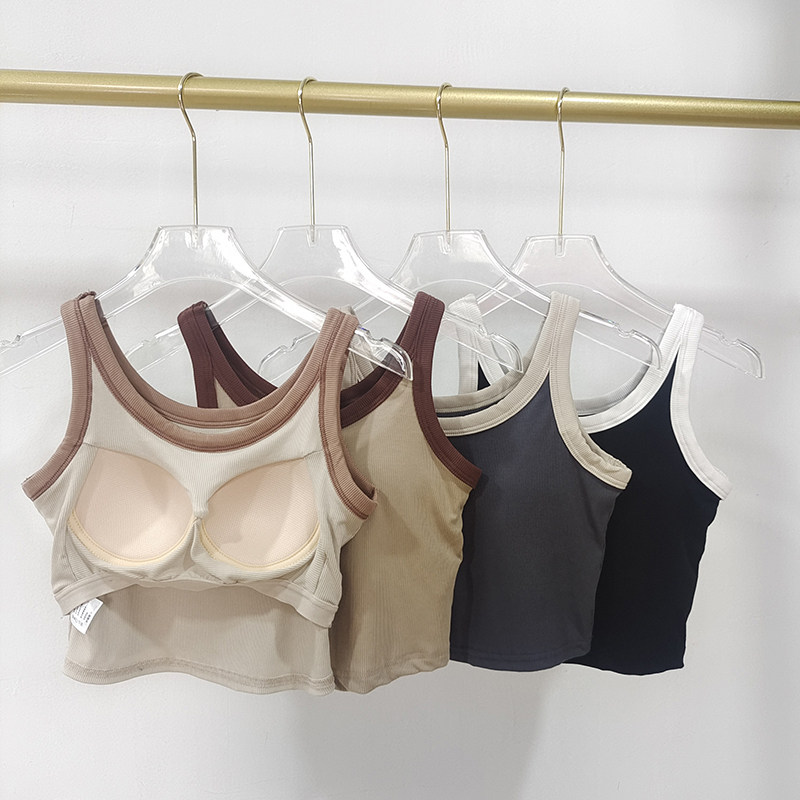 工字一体式美背固定杯运动背心女撞色休闲打底吊带内搭薄款瑜伽服,运动服/休闲服装,运动背心,淘宝优惠券,粉丝福利购,淘宝优惠卷