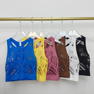 速干透气健身上衣 紧身短款 镂空网眼性感运动背心瑜伽跑步无袖 罩衫
