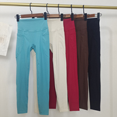 跑步健身裤 女弹力口袋紧身速干运动裤 螺纹高腰提臀瑜伽裤 新款