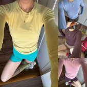 普拉提训练圆领纯色瑜伽服上衣女透气健身服修身 弹力跑步运动长袖