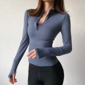 秋冬新款 软糯健身上衣女弹力半拉链运动T恤跑步紧身瑜伽服长袖