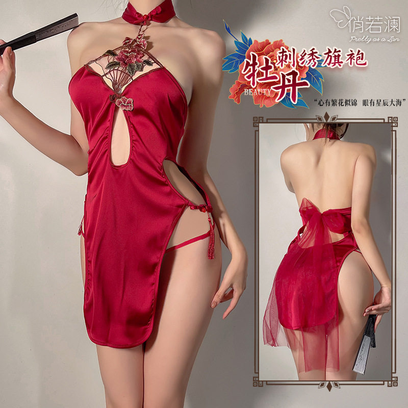 旗袍高开叉国风性感睡衣吊带睡裙夏季女款纯欲风高级感制服套装