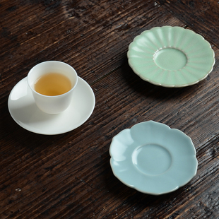 陶瓷茶杯垫汝瓷开片可养茶杯托白瓷小碟子杯承功夫茶具茶道零配件