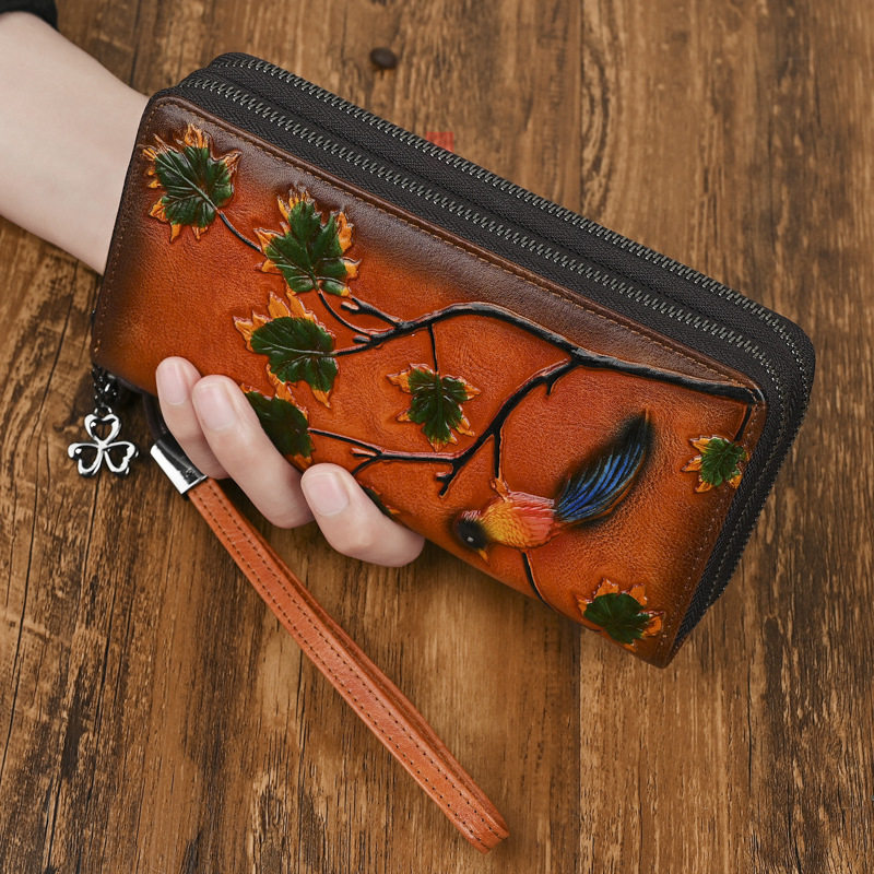 植鞣皮女士长款钱包复古压花防盗刷手拿包欧美时尚拉链钱夹零钱包,箱包皮具/热销女包/男包,钱包,淘宝优惠券,粉丝福利购,淘宝优惠卷