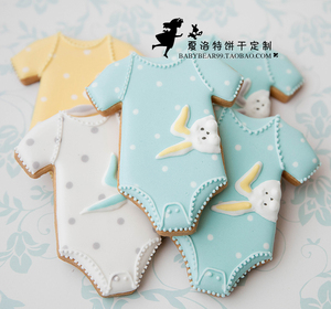 宝宝周岁/百日/百天 生日宴翻糖糖霜饼干定制/礼物回礼 兔兔衣