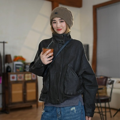 头层山羊重水洗皮衣女外套