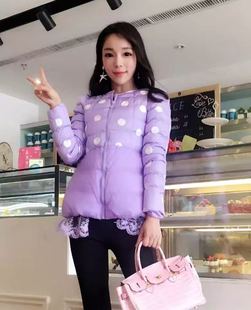 燕姐家新款短款百搭学院潮修身显瘦冬女蕾丝拼接加厚保暖棉衣外套