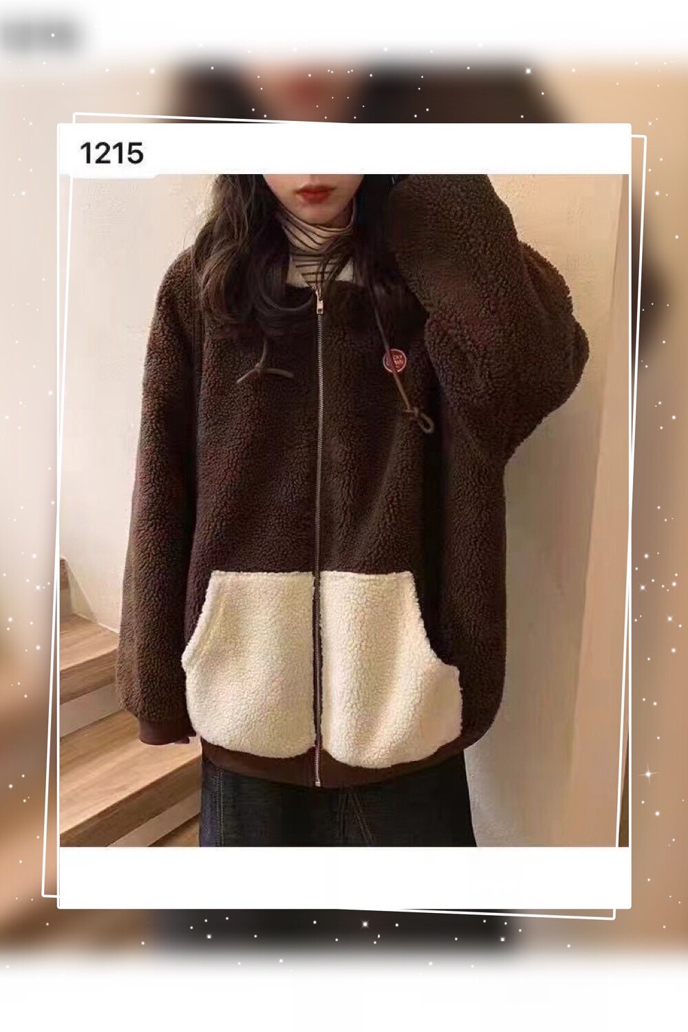 冬季新款百搭加绒加厚夹棉仿羊羔短外套